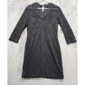 NEW As U Wish AUW Dress Womens L Black Lace V-Neck 3-4 Sleeve Sheath Lined Party